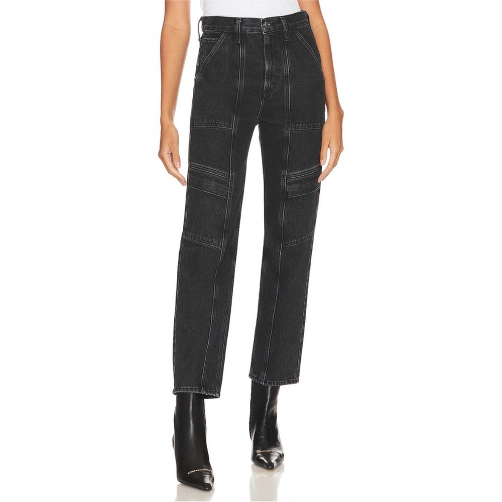Agolde Cooper Cargo Jeans High Rise Utility Washed Black Denim Size 29